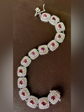 7CTW Ruby Bracelet 18K White Gold Plated 7.5” Statement Jewelry